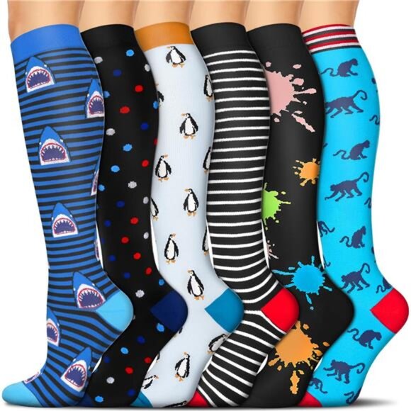 6 Pairs Compression Socks for Women & Men Circulation - Best Support for Nurses - Picture 1 of 6